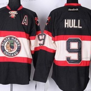 Herren Chicago Blackhawks #9 Bobby Hull Ausweichtrikot Trikots – Schwarz