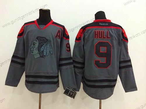 Herren Chicago Blackhawks #9 Bobby Hull Charcoal Trikots – Grau