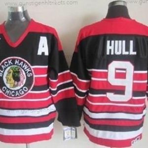 Herren Chicago Blackhawks #9 Bobby Hull Pinstripe 75Th Retro CCM Trikots – Schwarz