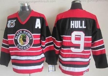 Herren Chicago Blackhawks #9 Bobby Hull Pinstripe 75Th Retro CCM Trikots – Schwarz