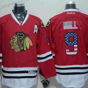 Herren Chicago Blackhawks #9 Bobby Hull USA Flag Trikots – Rot