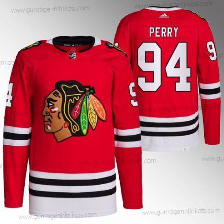 Herren Chicago Blackhawks #94 Corey Perry Strickerei Hockey Trikots – Rot