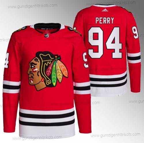 Herren Chicago Blackhawks #94 Corey Perry Strickerei Hockey Trikots – Rot