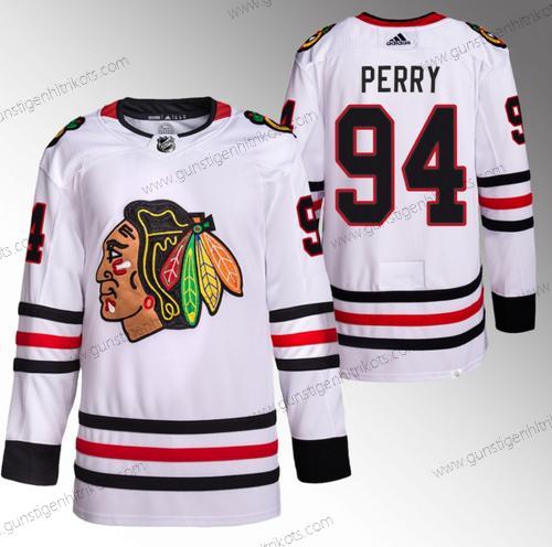 Herren Chicago Blackhawks #94 Corey Perry Strickerei Hockey Trikots – Weiß