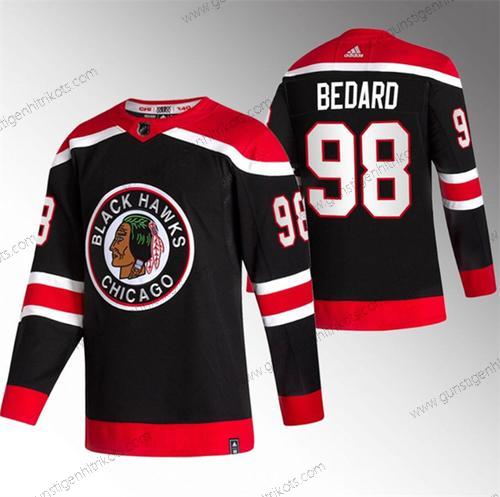 Herren Chicago Blackhawks #98 Connor Bedard Strickerei Hockey Trikots – Schwarz