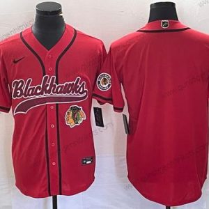 Herren Chicago Blackhawks Leer Cool Base Strickerei Baseball Trikots – Rot