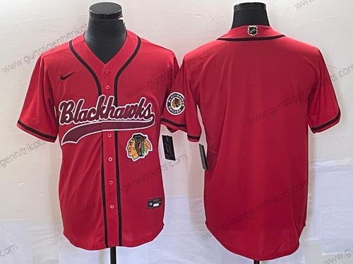 Herren Chicago Blackhawks Leer Cool Base Strickerei Baseball Trikots – Rot