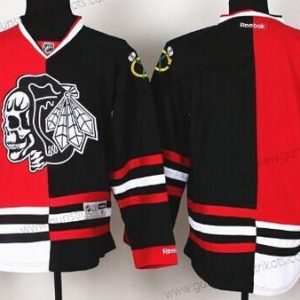 Herren Chicago Blackhawks Leer Rot/Schwarz Two Tone With Skulls Trikots – Schwarz