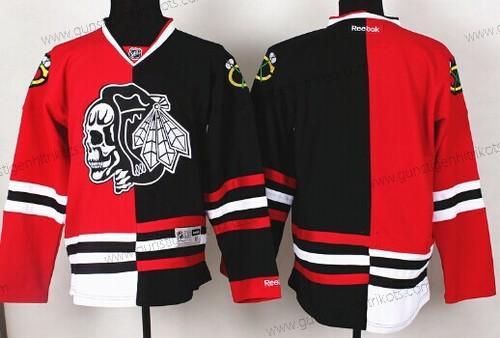 Herren Chicago Blackhawks Leer Rot/Schwarz Two Tone With Skulls Trikots – Schwarz