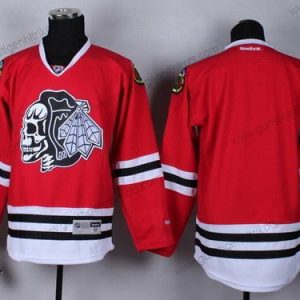 Herren Chicago Blackhawks Leer With Skulls Trikots – Rot Schwarz