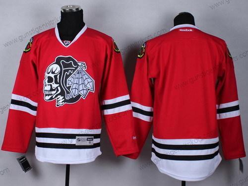 Herren Chicago Blackhawks Leer With Skulls Trikots – Rot Schwarz