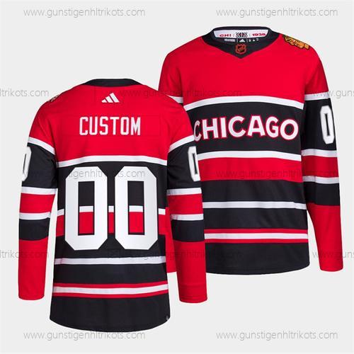 Herren Chicago Blackhawks Personalisiertes 2022 Rückseite Retro Strickerei Trikots – Rot Schwarz