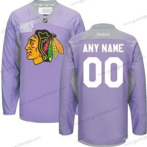 Herren Chicago Blackhawks Personalisiertes Reebok Hockey Bekämpft Krebs Praxis Trikots – Lila Rosa