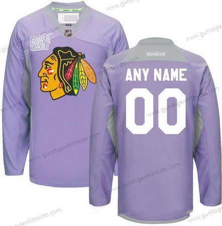 Herren Chicago Blackhawks Personalisiertes Reebok Hockey Bekämpft Krebs Praxis Trikots – Lila Rosa