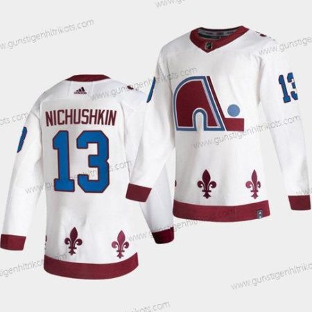 Herren Colorado Avalanche #13 Valeri Nichushkin 2020-21 Rückseite Retro Strickerei Trikots – Weiß