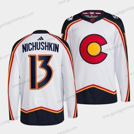 Herren Colorado Avalanche #13 Valeri Nichushkin 2022-23 Rückseite Retro Strickerei Trikots – Weiß