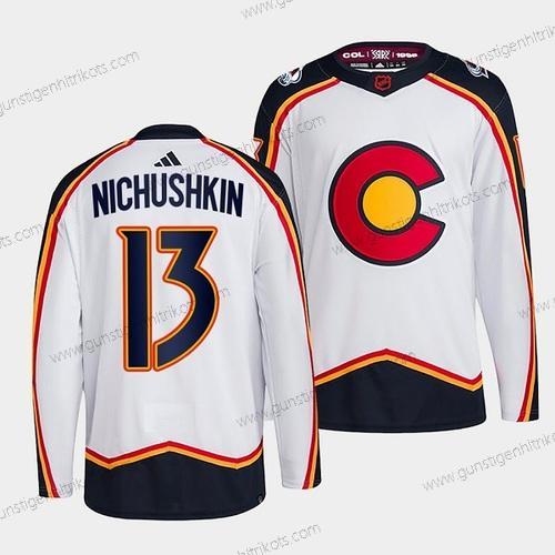 Herren Colorado Avalanche #13 Valeri Nichushkin 2022-23 Rückseite Retro Strickerei Trikots – Weiß