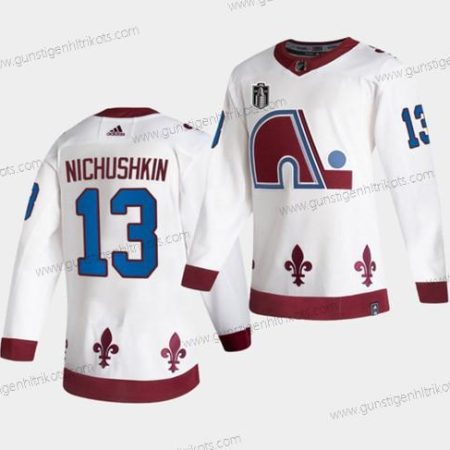 Herren Colorado Avalanche #13 Valeri Nichushkin 2022 Stanley Cup Final Patch Rückseite Retro Strickerei Trikots – Weiß