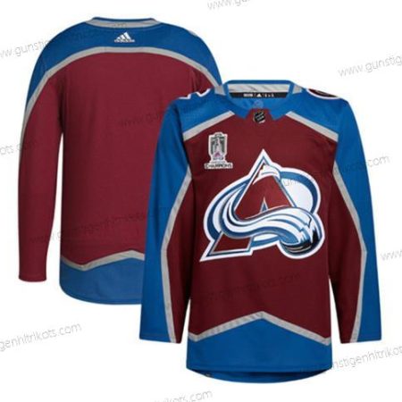 Herren Colorado Avalanche 2022 Leer Stanley Cup Champions Patch Strickerei Trikots – Rot Blau