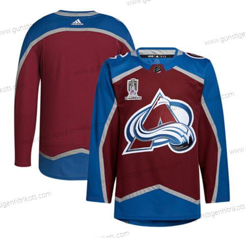 Herren Colorado Avalanche 2022 Leer Stanley Cup Champions Patch Strickerei Trikots – Rot Blau