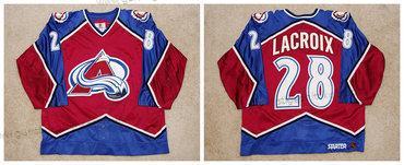 Herren Colorado Avalanche #28 Eric Lacroix Colorado 1996-97 Avalanche Game Worn Trikots – Rot Blau