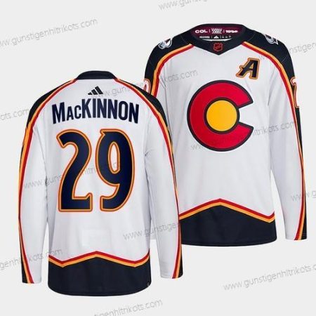 Herren Colorado Avalanche #29 Nathan Mackinnon 2022-23 Rückseite Retro Strickerei Trikots – Weiß