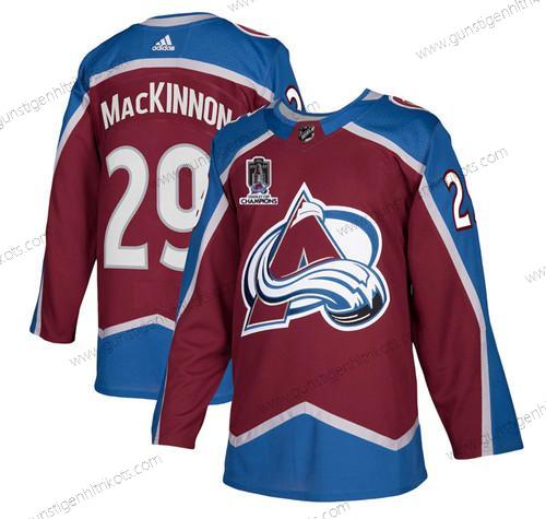 Herren Colorado Avalanche #29 Nathan Mackinnon 2022 Stanley Cup Champions Patch Strickerei Trikots – Rot Blau