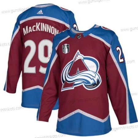 Herren Colorado Avalanche #29 Nathan Mackinnon 2022 Stanley Cup Final Patch Strickerei Trikots – Rot