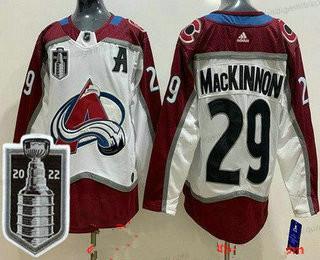 Herren Colorado Avalanche #29 Nathan Mackinnon 2022 Stanley Cup Strickerei Trikots – Weiß