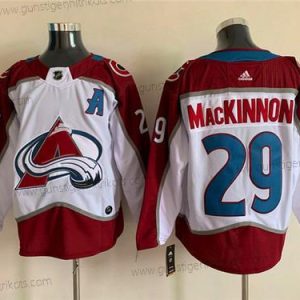 Herren Colorado Avalanche #29 Nathan Mackinnon With A Ptach Strickerei Trikots – Weiß