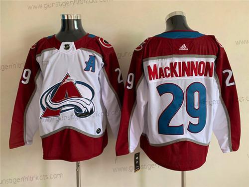 Herren Colorado Avalanche #29 Nathan Mackinnon With A Ptach Strickerei Trikots – Weiß