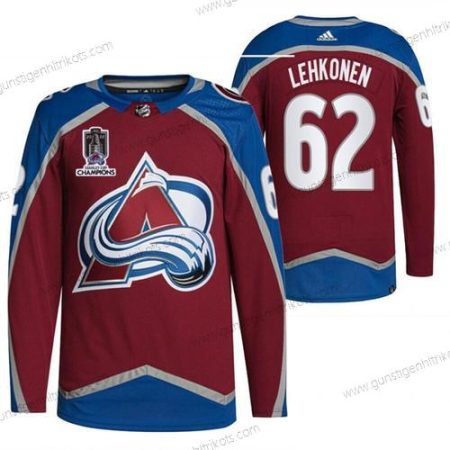 Herren Colorado Avalanche #62 Artturi Lehkonen 2022 Stanley Cup Champions Patch Strickerei Trikots – Rot Blau