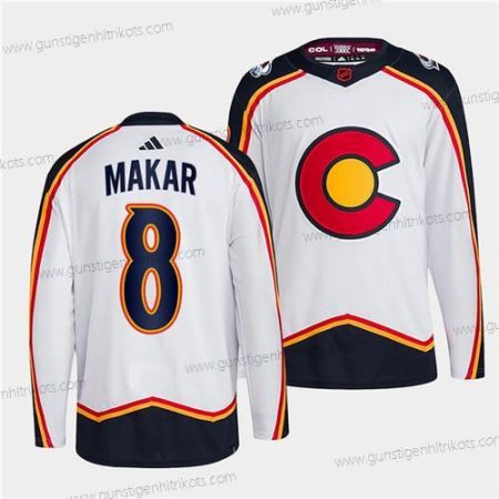 Herren Colorado Avalanche #8 Cale Makar 2022-23 Rückseite Retro Strickerei Trikots – Weiß