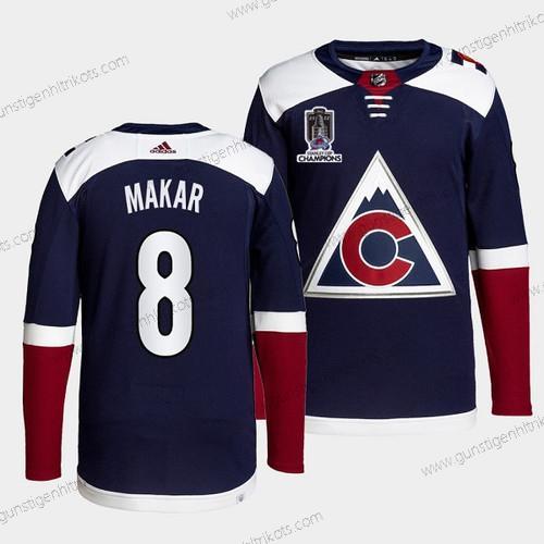 Herren Colorado Avalanche #8 Cale Makar 2022 Stanley Cup Champions Patch Strickerei Trikots – Marineblau