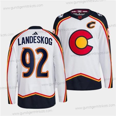 Herren Colorado Avalanche #92 Gabriel Landeskog 2022-23 Rückseite Retro Strickerei Trikots – Weiß