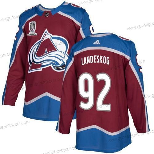 Herren Colorado Avalanche #92 Gabriel Landeskog 2022 Stanley Cup Champions Patch Strickerei Trikots – Rot Blau