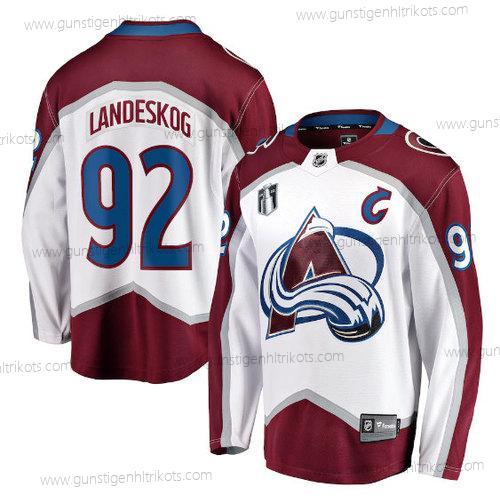 Herren Colorado Avalanche #92 Gabriel Landeskog 2022 Stanley Cup Final Patch Strickerei Trikots – Weiß