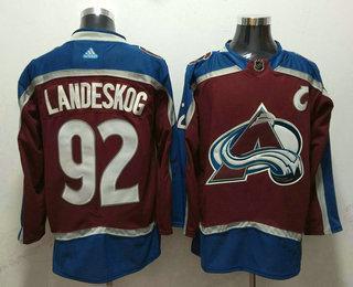 Herren Colorado Avalanche #92 Gabriel Landeskog With C Patch 2017-2018 Hockey Strickerei NHL Trikots – Rot