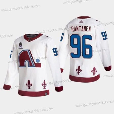 Herren Colorado Avalanche #96 Mikko Rantanen 2022 Stanley Cup Champions Patch Strickerei Trikots – Weiß