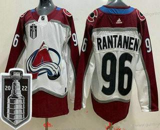 Herren Colorado Avalanche #96 Mikko Rantanen 2022 Stanley Cup Strickerei Trikots – Weiß