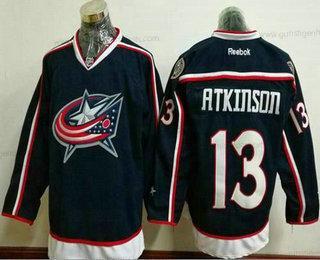 Herren Columbus Blue Jackets #13 Cam Atkinson Heimtrikots Strickerei NHL Reebok Hockey Trikots – Marineblau Blau