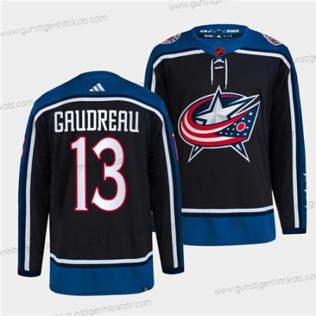 Herren Columbus Blue Jackets #13 Johnny Gaudreau 2022 Rückseite Retro Strickerei Trikots – Marineblau