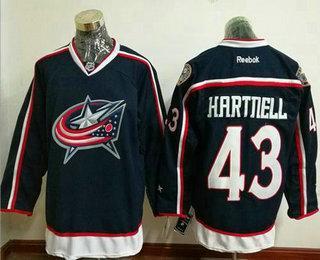 Herren Columbus Blue Jackets #43 Scott Hartnell Heimtrikots Strickerei NHL Reebok Hockey Trikots – Marineblau Blau