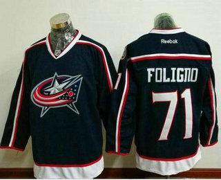 Herren Columbus Blue Jackets #71 Nick Foligno Heimtrikots Strickerei NHL Reebok Hockey Trikots – Marineblau Blau