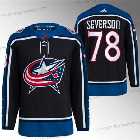 Herren Columbus Blue Jackets #78 Damon Severson 2022-23 Rückseite Retro Strickerei Trikots – Schwarz