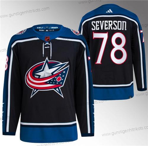 Herren Columbus Blue Jackets #78 Damon Severson 2022-23 Rückseite Retro Strickerei Trikots – Schwarz