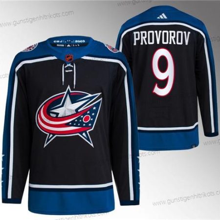 Herren Columbus Blue Jackets #9 Ivan Provorov 2022-23 Rückseite Retro Strickerei Trikots – Schwarz