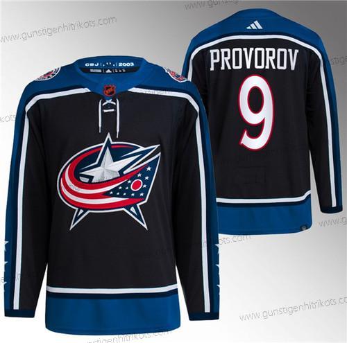 Herren Columbus Blue Jackets #9 Ivan Provorov 2022-23 Rückseite Retro Strickerei Trikots – Schwarz