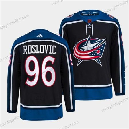 Herren Columbus Blue Jackets #96 Jack Roslovic 2022 Rückseite Retro Strickerei Trikots – Marineblau