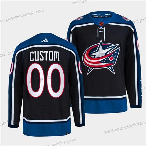 Herren Columbus Blue Jackets Personalisiertes 2022 Rückseite Retro Strickerei Trikots – Marineblau